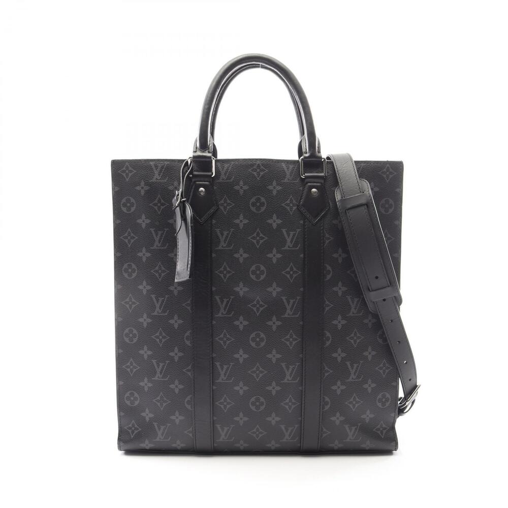 Louis Vuitton Sac Plat Tote Bag Canvas Leather Monogram Eclipse Black